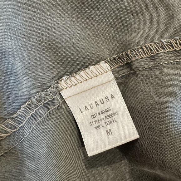 Lacausa Green Tencel V-Neck Front Slit Dress with Pockets (M) - Picture 9 of 10